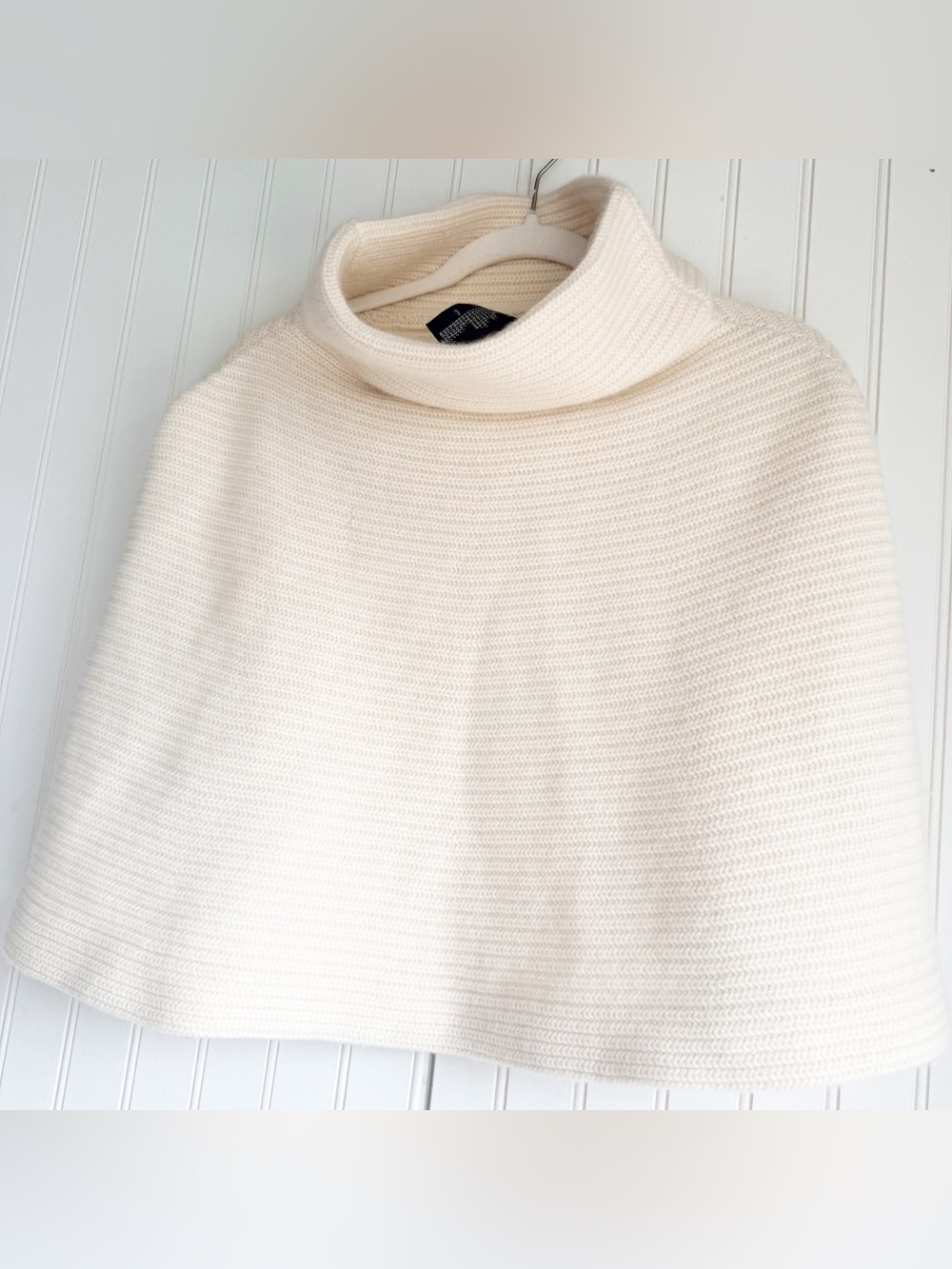Ralph Lauren Black Label Size L Cashmere Blend Cream Turtle Neck Poncho Cape - Picture 2 of 5